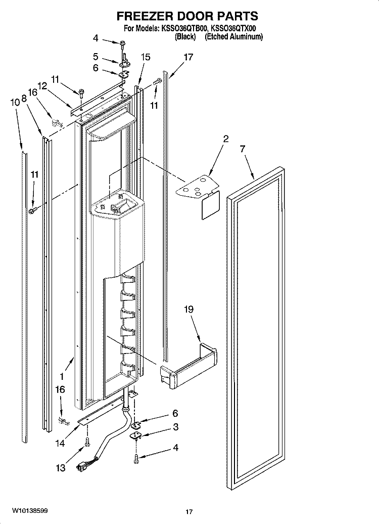 FREEZER DOOR PARTS Diagram and Parts List for KSSO36QTX00  KitchenAid Refrigerator