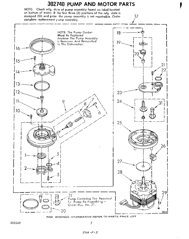 302740 PUMP AND MOTOR Diagram and Parts List for DU5500XL0  Whirlpool Dishwasher