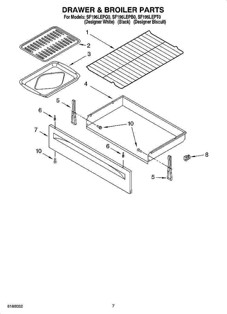 DRAWER & BROILER PARTS Diagram and Parts List for SF196LEPT0  Whirlpool Range