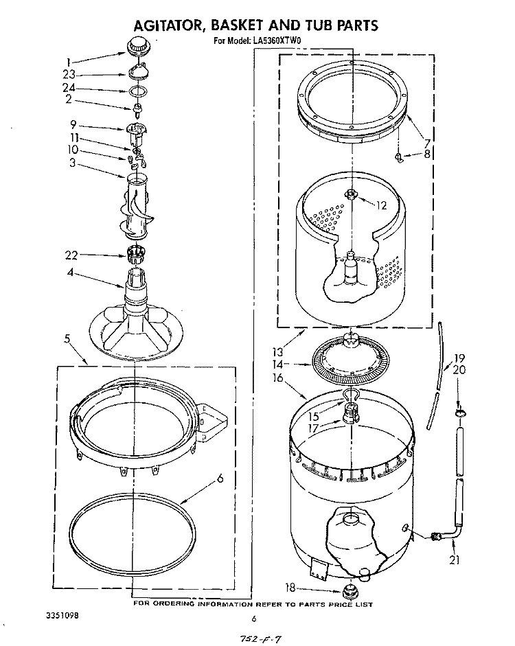 AGITATOR, BASKET AND TUB Diagram and Parts List for LA5360XTG0  Whirlpool Washer
