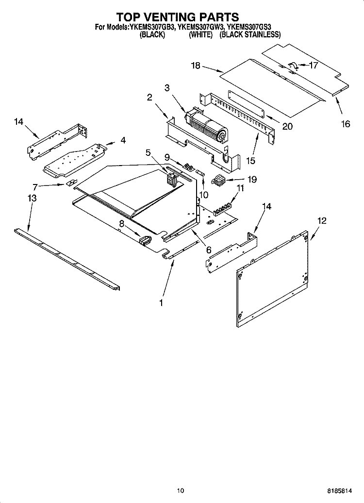 TOP VENTING PARTS Diagram and Parts List for YKEMS307GS3  KitchenAid Microwave Oven Combo