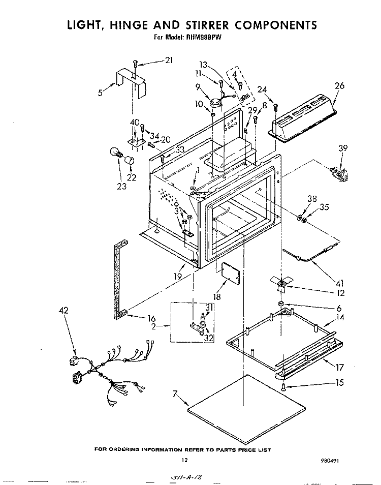 LIGHT, HINGE AND STIRRER Diagram and Parts List for RHM988PW  Whirlpool Range