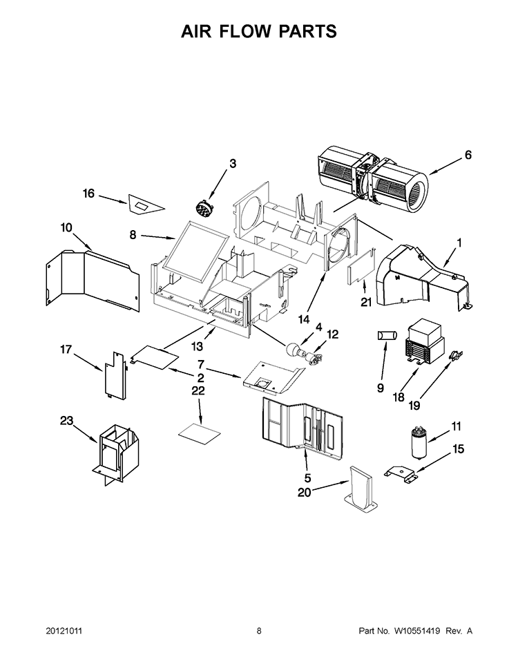 AIR FLOW PARTS Diagram and Parts List for GMH3204XVQ3  Whirlpool Microwave