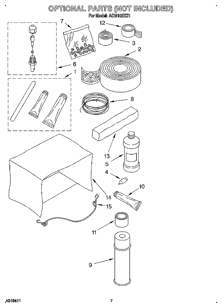 OPTIONAL Diagram and Parts List for ACM102XZ1  Whirlpool Air Conditioner