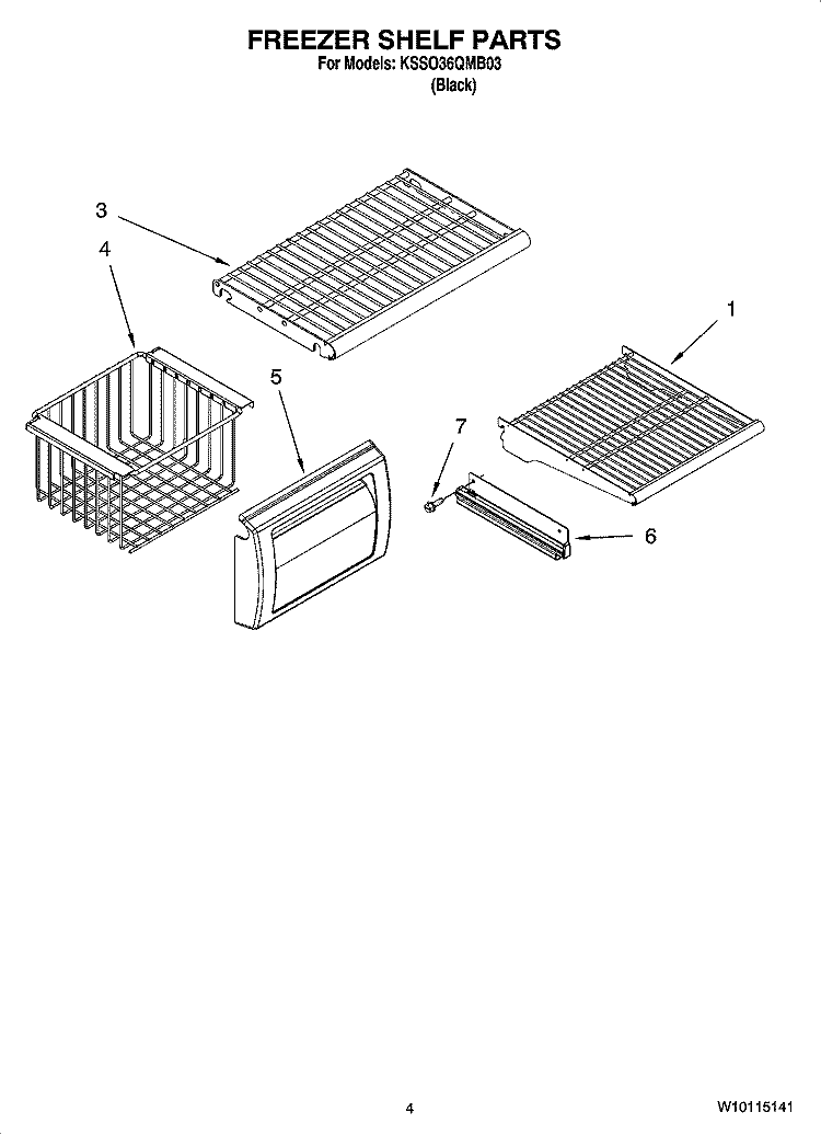 FREEZER SHELF PARTS Diagram and Parts List for KSSO36QMB03  KitchenAid Refrigerator
