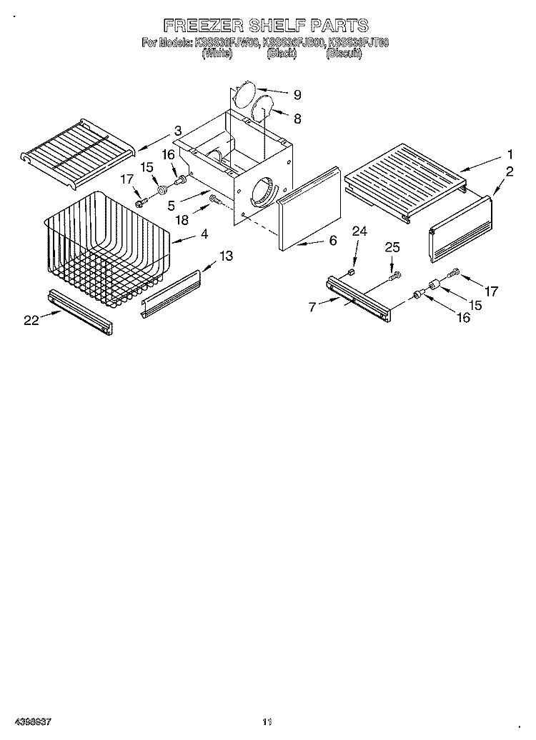FREEZER SHELF Diagram and Parts List for KSSS36FJW00  KitchenAid Refrigerator