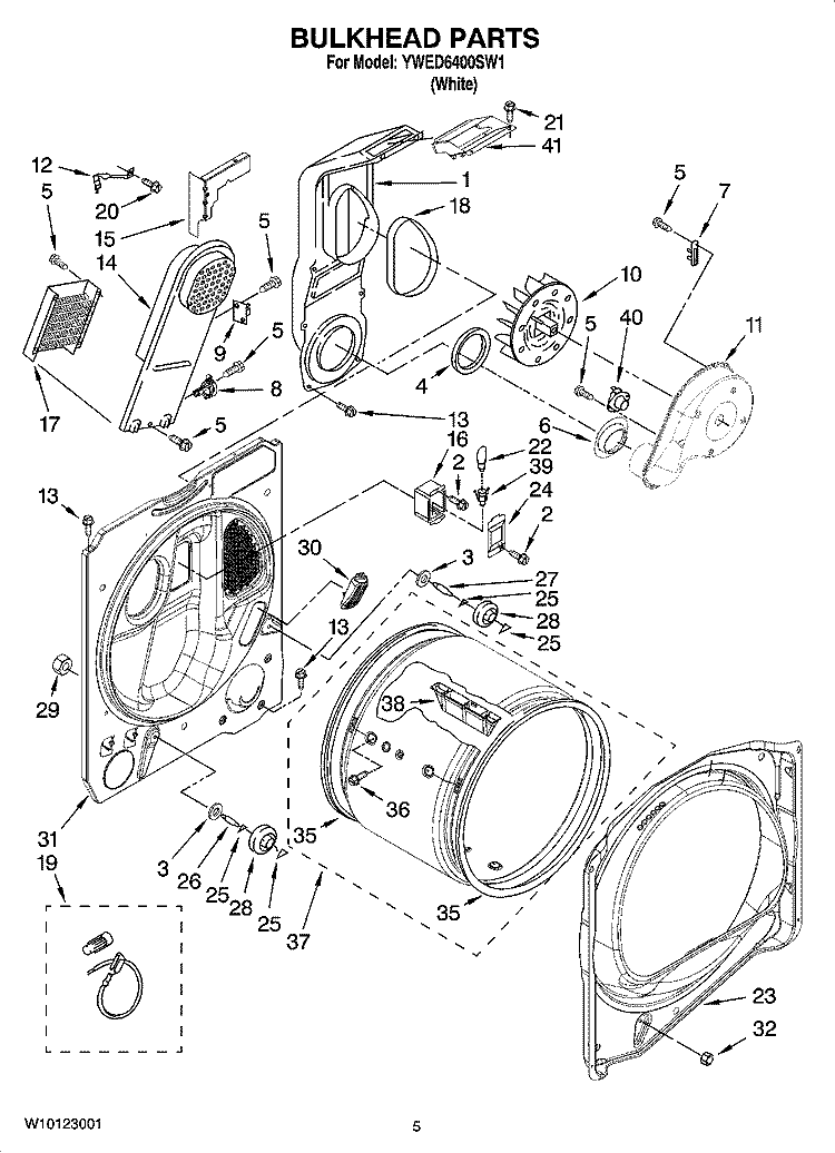 BULKHEAD PARTS, OPTIONAL PARTS (NOT INCLUDED) Diagram and Parts List for YWED6400SW1  Whirlpool Dryer