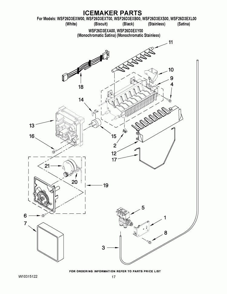ICEMAKER PARTS Diagram and Parts List for WSF26D3EXS00  Whirlpool Refrigerator