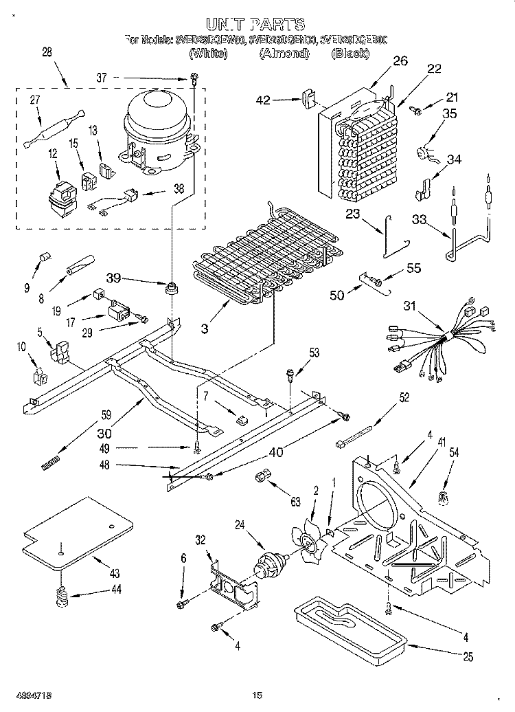 UNIT Diagram and Parts List for 3VED29DQEN00  Whirlpool Refrigerator