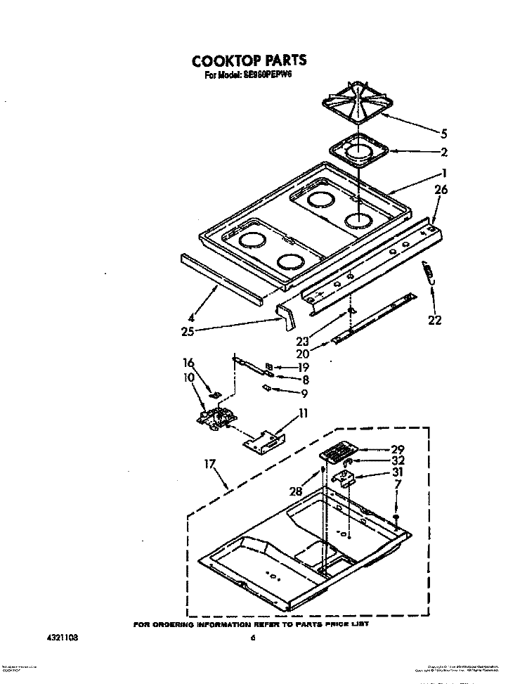 COOKTOP Diagram and Parts List for SE960PEPW6  Whirlpool Range