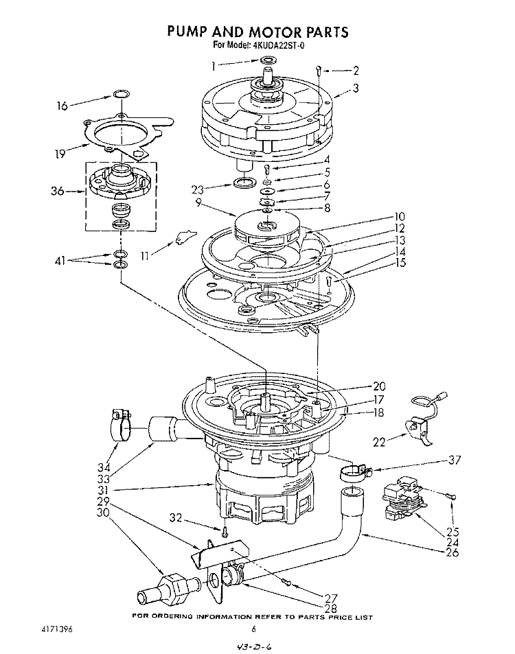 PUMP AND MOTOR Diagram and Parts List for 4KUDA22ST0  KitchenAid Dishwasher