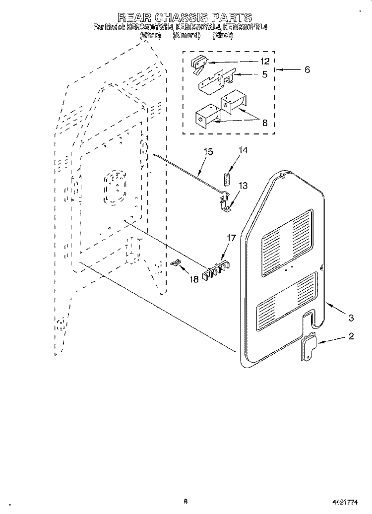 REAR CHASSIS, LIT/OPTIONAL Diagram and Parts List for KERC500YWH4  KitchenAid Range
