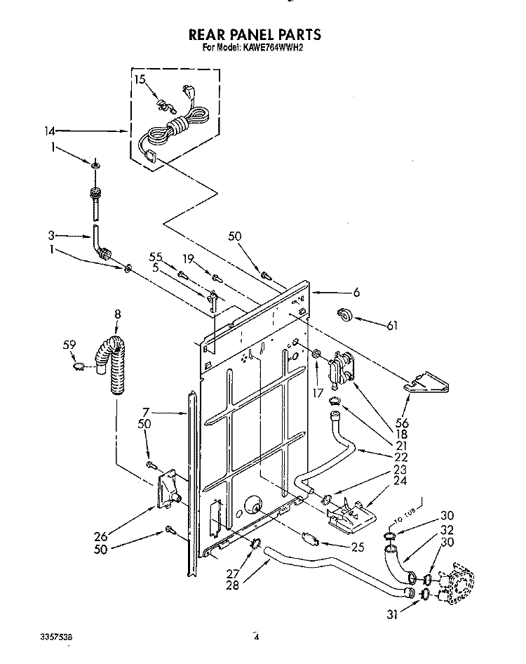 REAR PANEL Diagram and Parts List for KAWE764WAL2  KitchenAid Washer