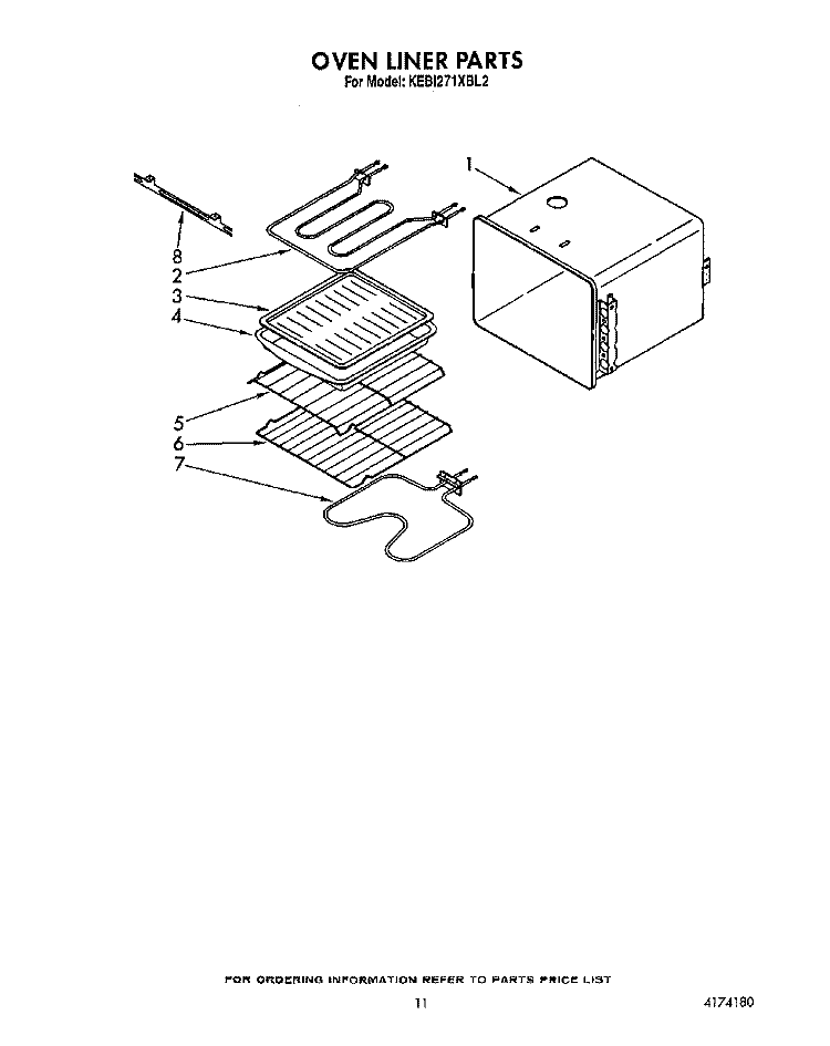 OVEN LINER Diagram and Parts List for KEBI271XBL2  KitchenAid Wall Oven