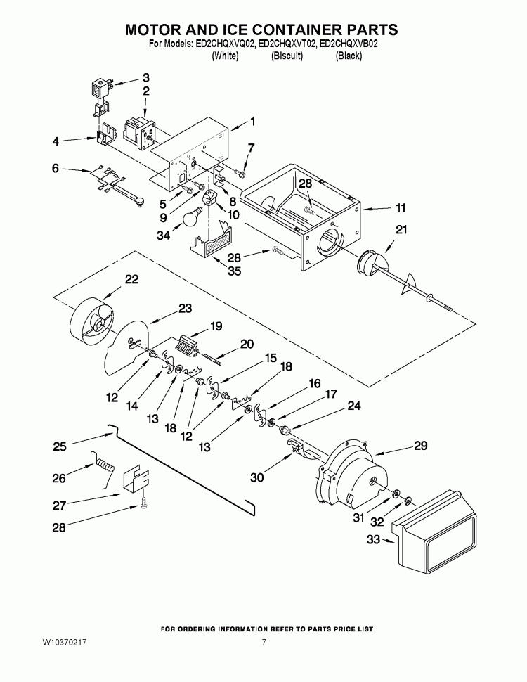 MOTOR AND ICE CONTAINER PARTS Diagram and Parts List for ED2CHQXVB02  Whirlpool Refrigerator
