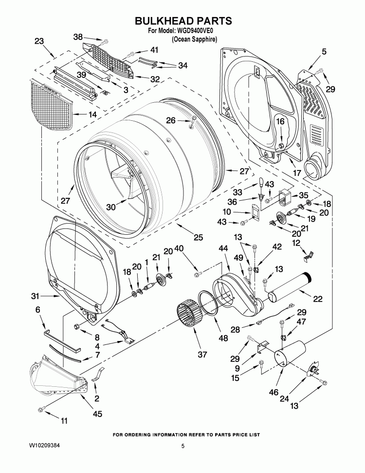 BULKHEAD PARTS Diagram and Parts List for WGD9400VE0  Whirlpool Dryer