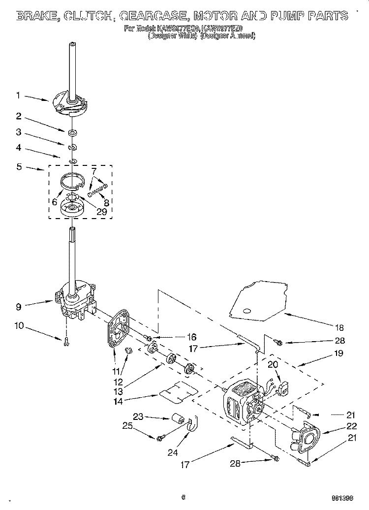 BRAKE, CLUTCH, GEARCASE, MOTOR AND PUMP Diagram and Parts List for KAWS977EQ0  KitchenAid Washer
