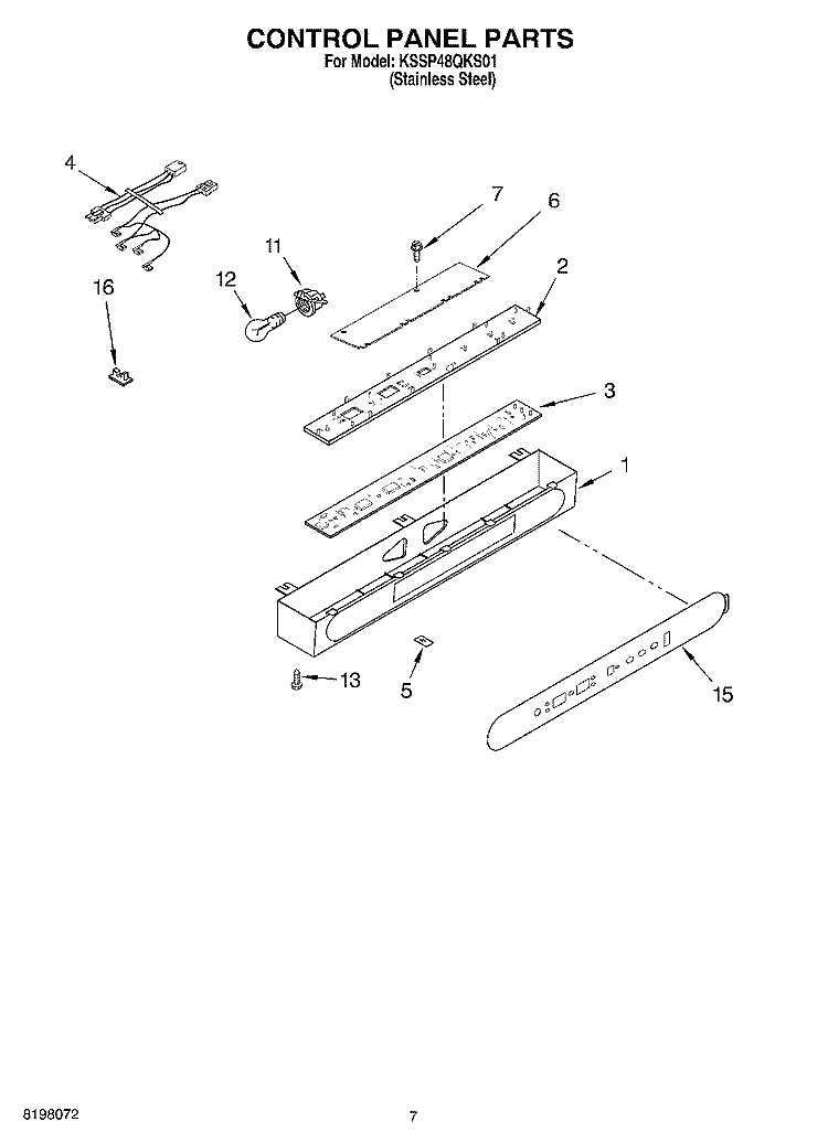 CONTROL PANEL Diagram and Parts List for KSSP48QKS01  KitchenAid Refrigerator