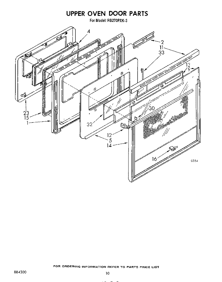 UPPER OVEN DOOR Diagram and Parts List for RB270PXK3  Whirlpool Wall Oven
