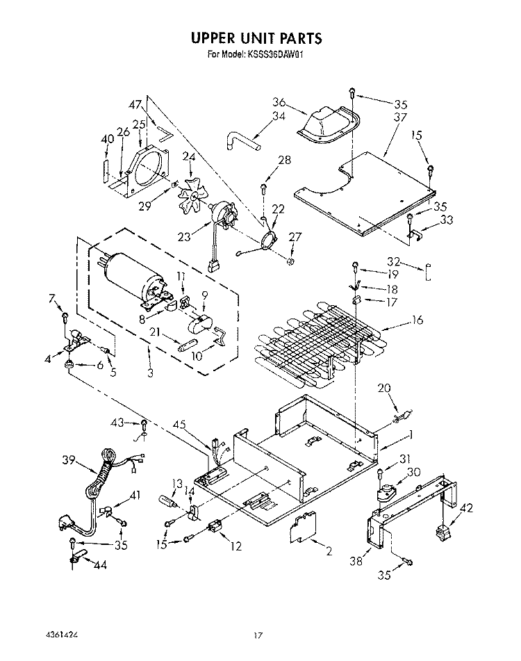 UPPER UNIT Diagram and Parts List for KSSS36DAW01  KitchenAid Refrigerator