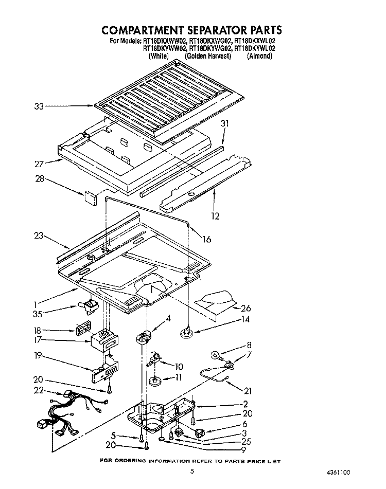 COMPARTMENT SEPARATOR Diagram and Parts List for RT18DKXWW02  Roper Refrigerator