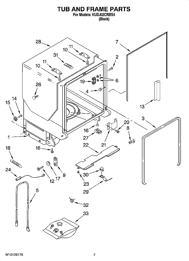 TUB AND FRAME PARTS Diagram and Parts List for KUDJ02CRBS4  KitchenAid Dishwasher