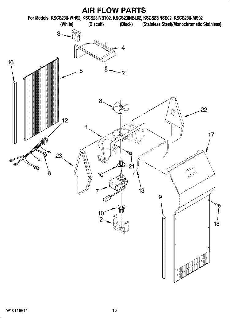 AIR FLOW PARTS Diagram and Parts List for KSCS23INSS02  KitchenAid Refrigerator