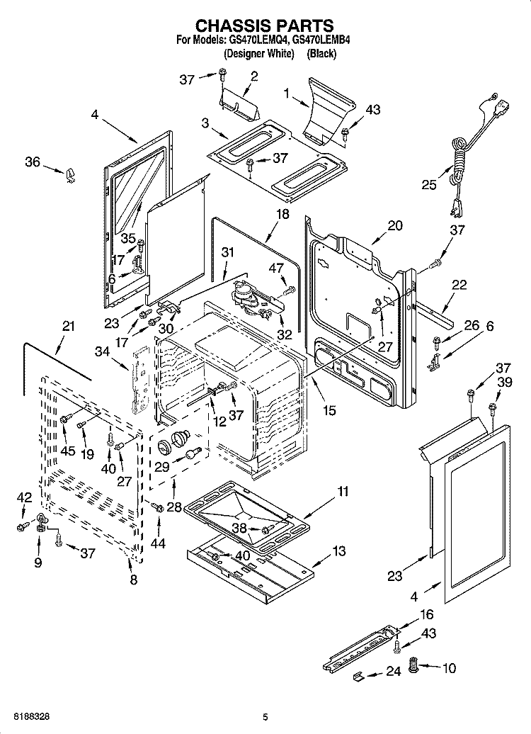 CHASSIS PARTS Diagram and Parts List for GS470LEMB4  Whirlpool Range