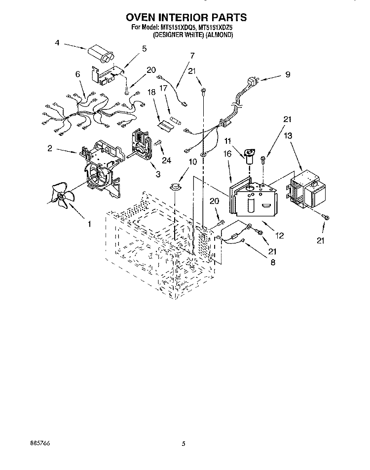 OVEN INTERIOR, LITERATURE Diagram and Parts List for MT5151XDQ5  Whirlpool Microwave