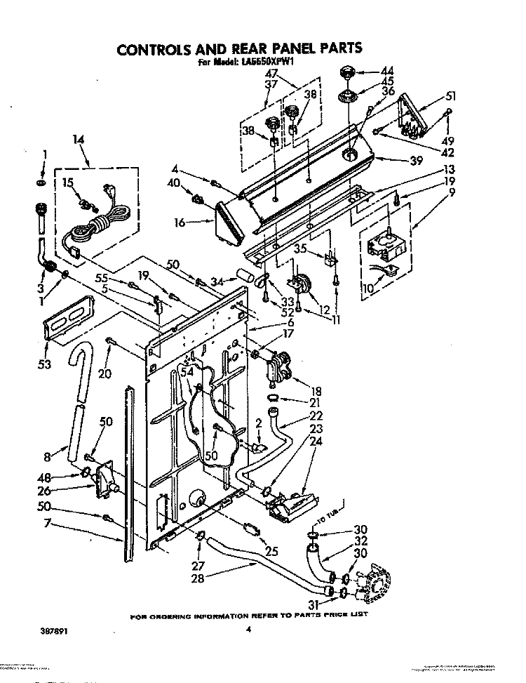 CONTROLS AND REAR PANEL Diagram and Parts List for LA5550XPW1  Whirlpool Washer