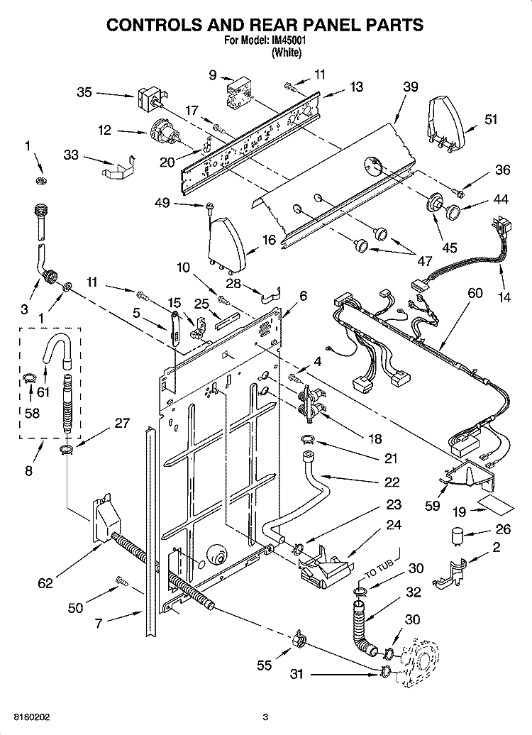CONTROLS AND REAR PANEL PARTS Diagram and Parts List for IM45001  Inglis Washer