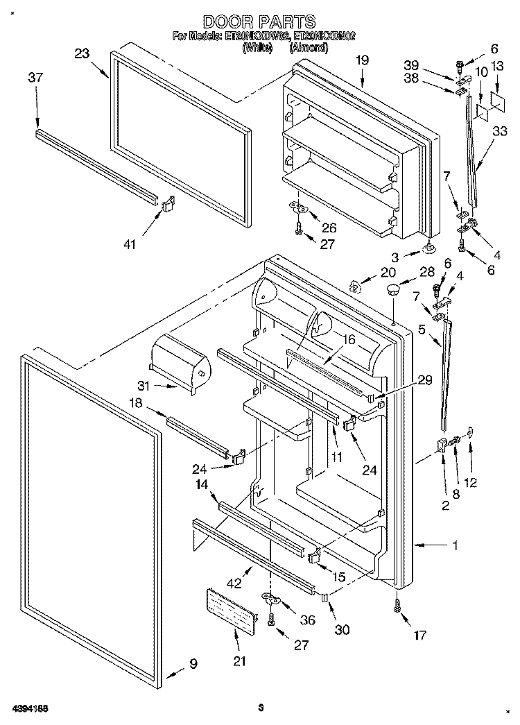 DOOR Diagram and Parts List for ET20NKXDN02  Whirlpool Refrigerator