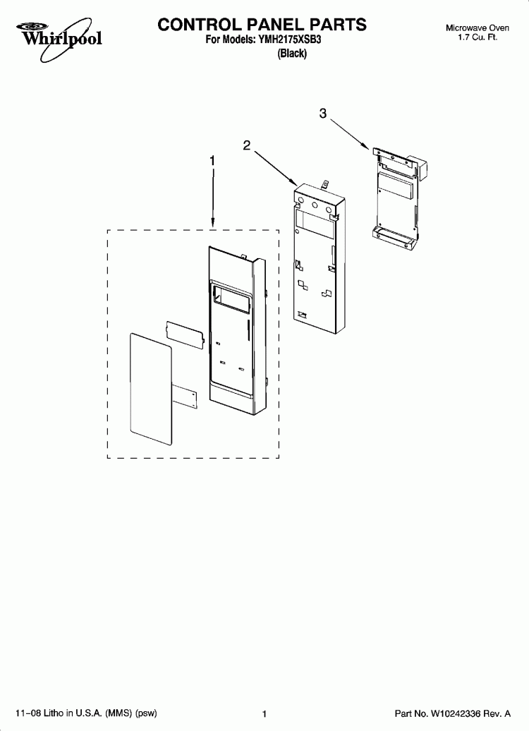 CONTROL PANEL PARTS Diagram and Parts List for YMH2175XSB3  Whirlpool Microwave