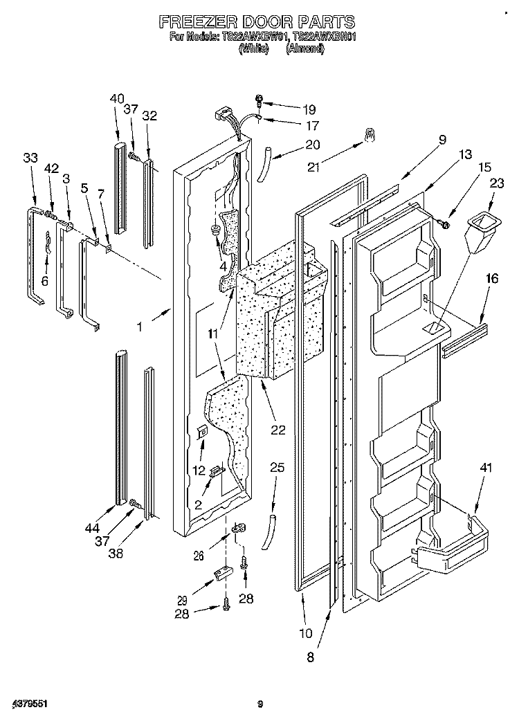 FREEZER DOOR Diagram and Parts List for TS22AWXBN01  Whirlpool Refrigerator