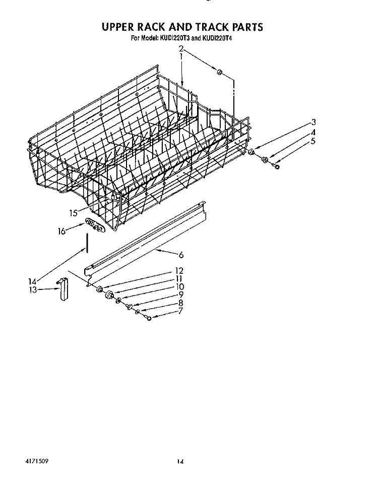 UPPER RACK AND TRACK Diagram and Parts List for KUDI220T3  KitchenAid Dishwasher