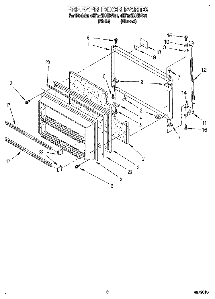 FREEZER DOOR Diagram and Parts List for 4ET20ZKXBN00  Whirlpool Refrigerator