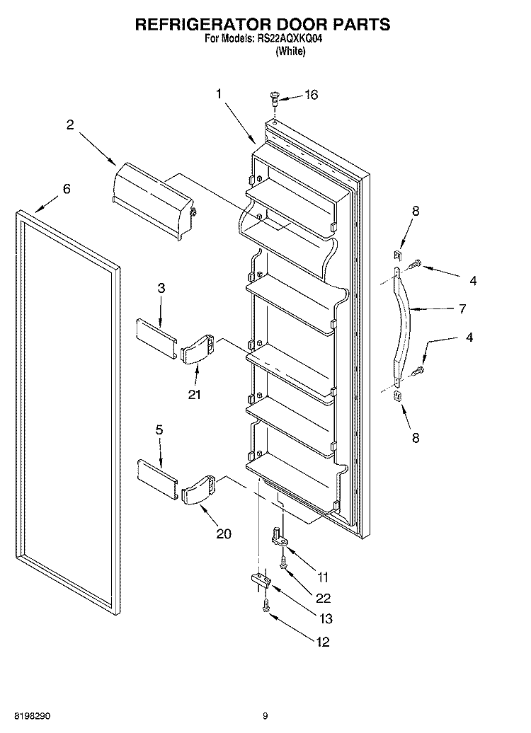 REFRIGERATOR DOOR Diagram and Parts List for RS22AQXKQ04  Roper Refrigerator