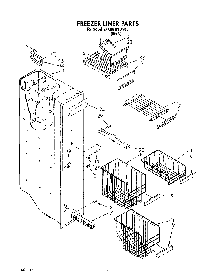 FREEZER LINER Diagram and Parts List for 3XARG486WP00  Whirlpool Refrigerator