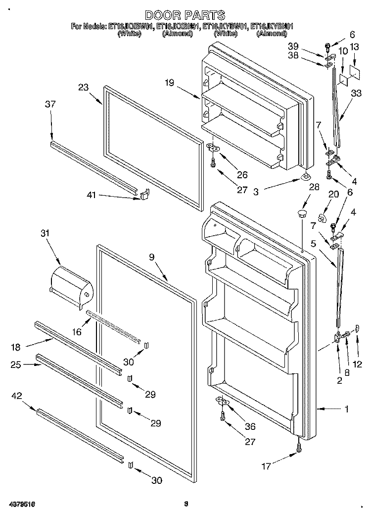 DOOR Diagram and Parts List for ET16JKYBW01  Whirlpool Refrigerator