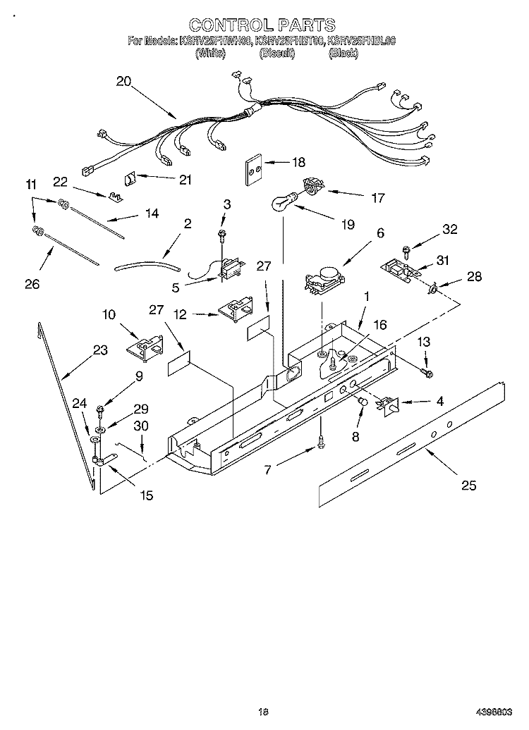 CONTROL Diagram and Parts List for KSRV25FHBL00  KitchenAid Refrigerator