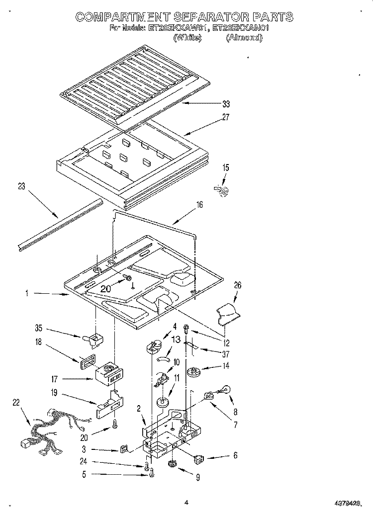COMPARTMENT SEPARATOR Diagram and Parts List for ET20ZKXAW01  Whirlpool Refrigerator