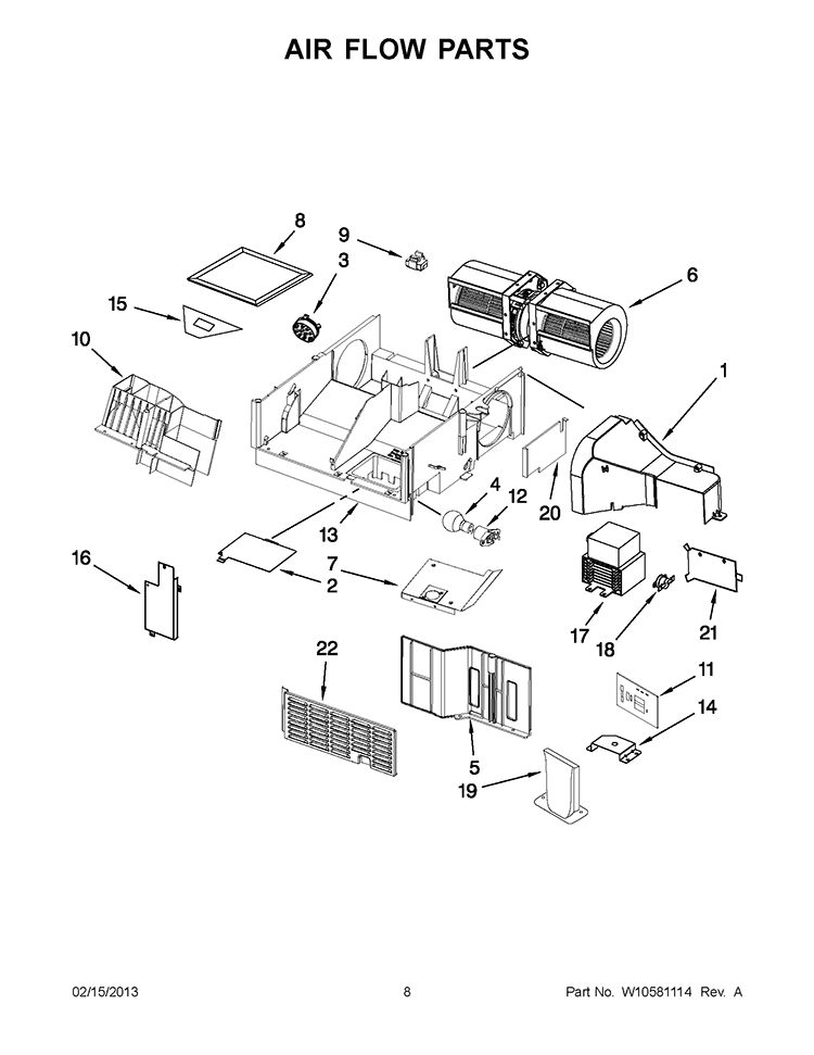 AIR FLOW PARTS Diagram and Parts List for WMH32517AW1  Whirlpool Microwave