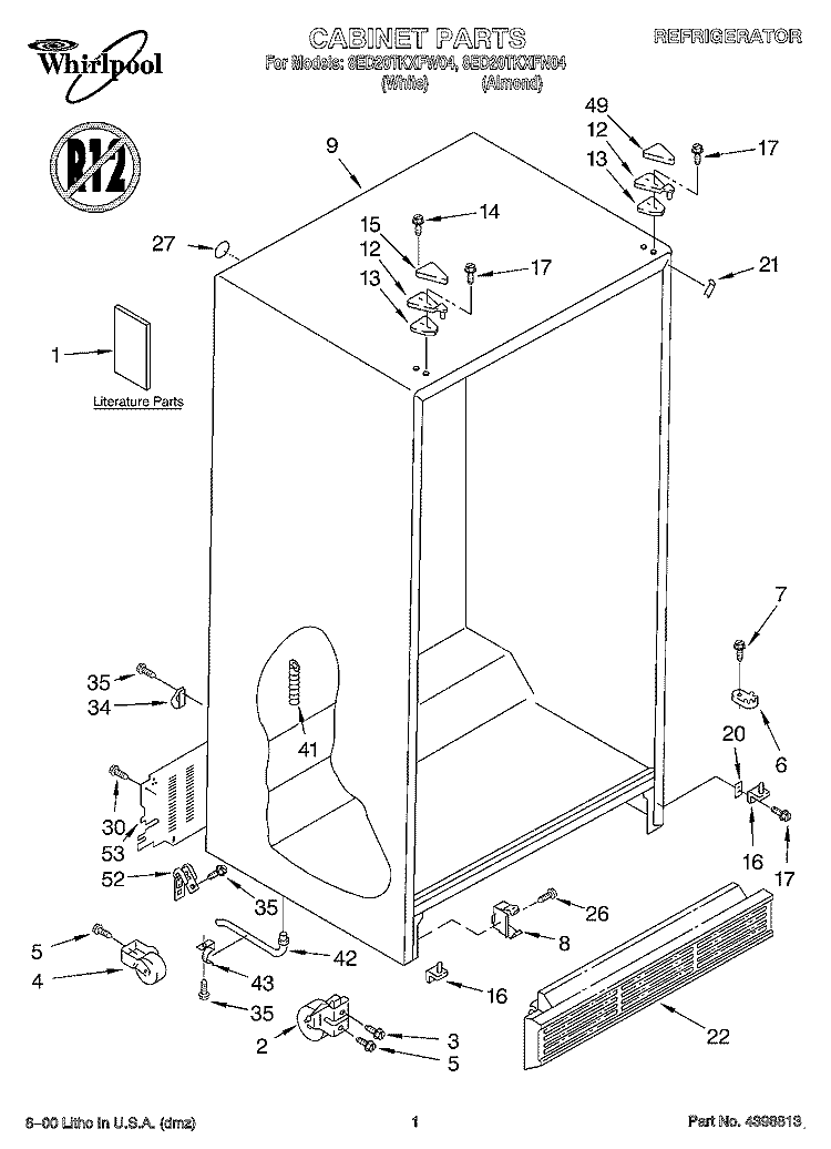 CABINET, LITERATURE Diagram and Parts List for 8ED20TKXFN04  Whirlpool Refrigerator