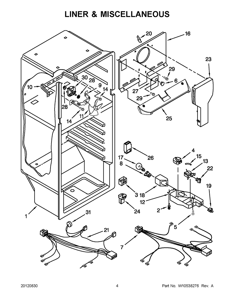 LINER & MISCELLANEOUS Diagram and Parts List for W6TXNWFWQ03  Whirlpool Refrigerator