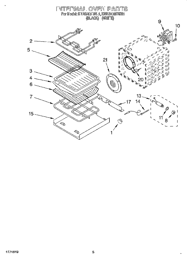 INTERNAL OVEN Diagram and Parts List for KEBS208DWH1  KitchenAid Wall Oven