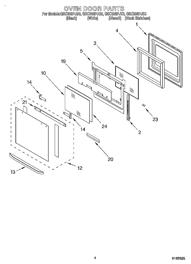 OVEN DOOR Diagram and Parts List for GSC308PJS3  Whirlpool Microwave Oven Combo