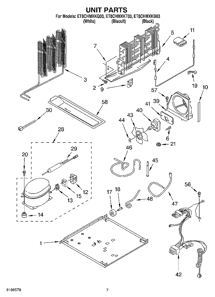 UNIT PARTS Diagram and Parts List for ET8CHMXKQ03  Whirlpool Refrigerator