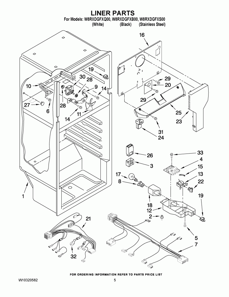 LINER PARTS Diagram and Parts List for W8RXDGFXQ00  Whirlpool Refrigerator