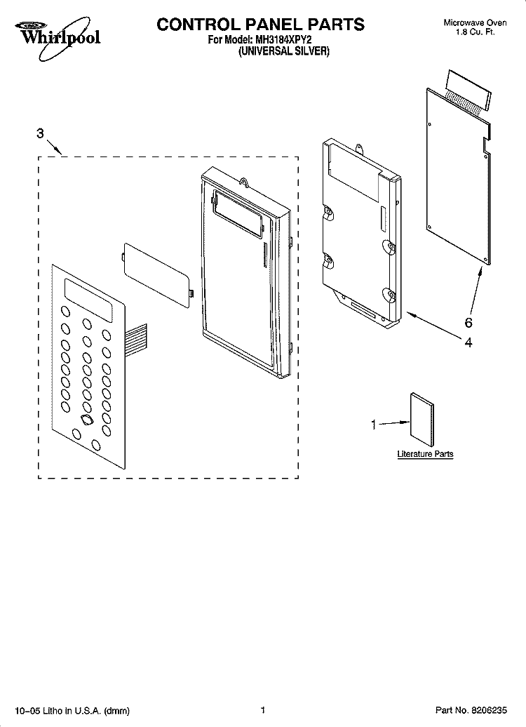 CONTROL PANEL PARTS Diagram and Parts List for MH3184XPY2  Whirlpool Microwave