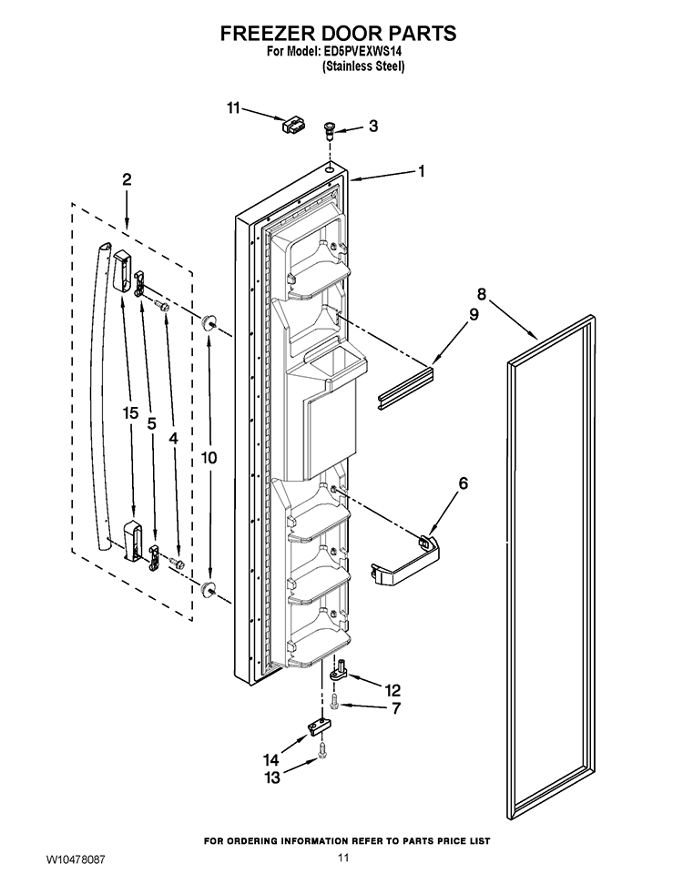 FREEZER DOOR PARTS Diagram and Parts List for ED5PVEXWS14  Whirlpool Refrigerator